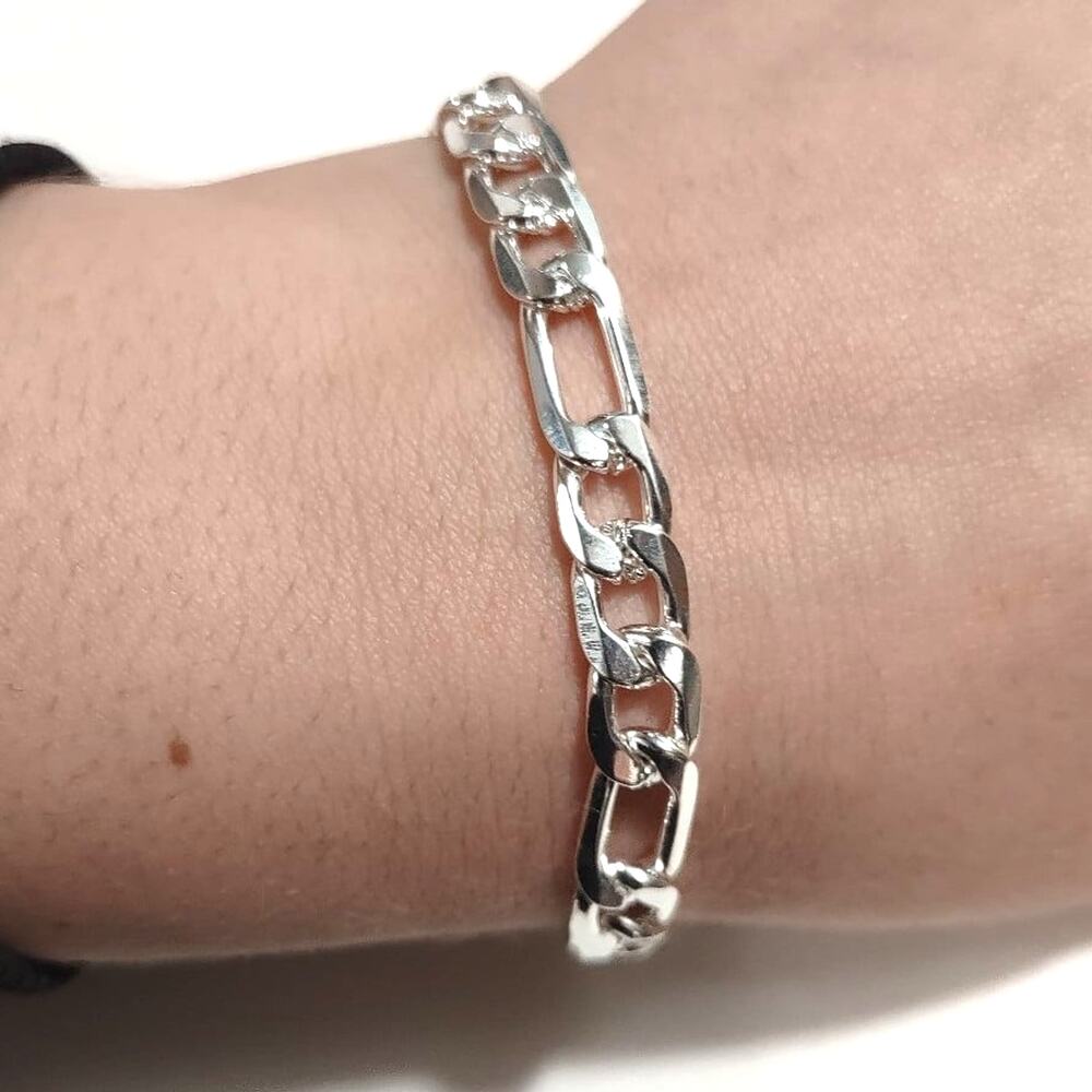 925 Sterling Silver Bracelet Figaro Chain Men's Anniversary Birthday Gift NEW